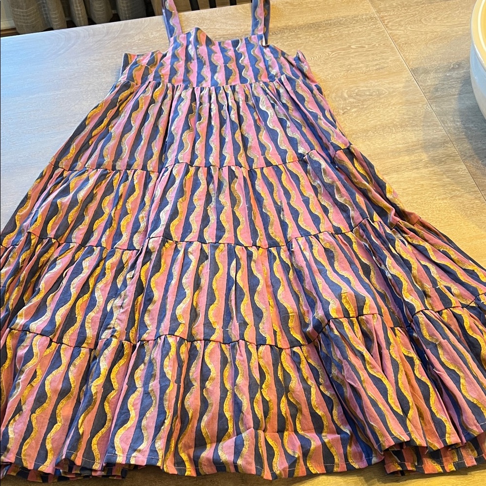 OLIPHANT SZ 10 Girls Pink/Purple, Blue&Gold Tiered Sundress With Smocked Back